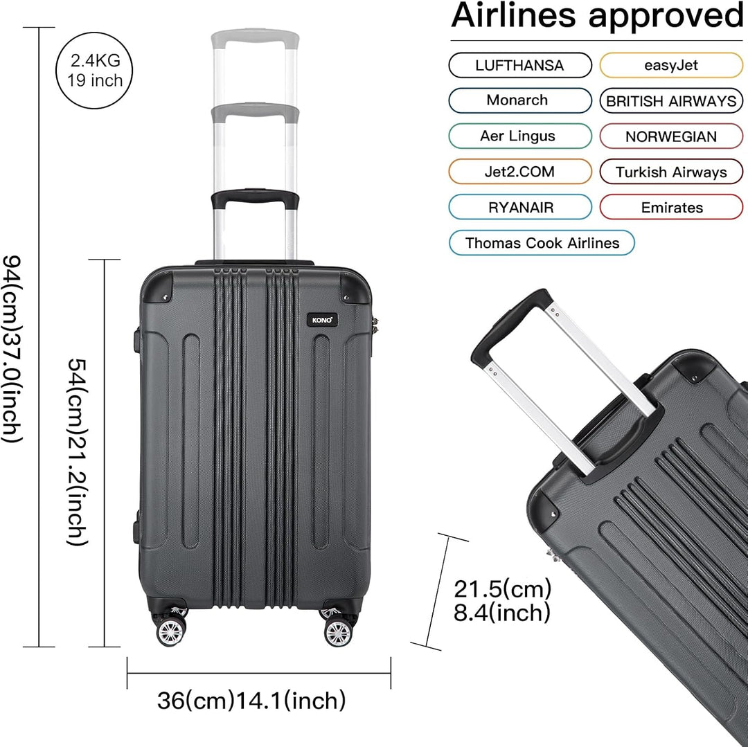 KONO Trolley Handgepäck Koffer 55x35x20cm Rollkoffer Reisekoffer mit 4 Rollen und Schloss (Grau), Gr
