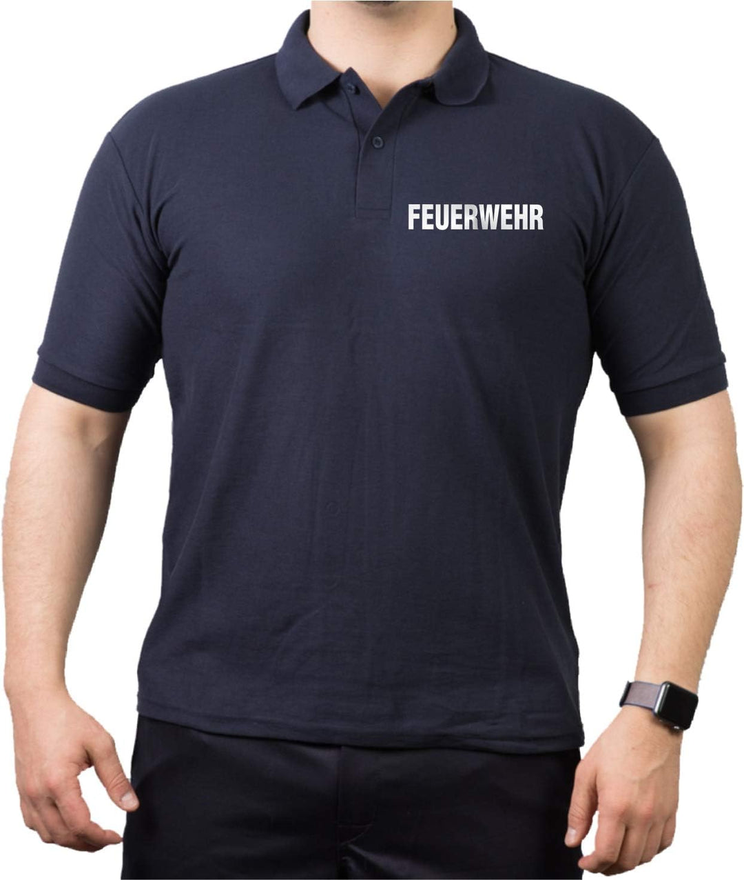 feuer1 Polo-Shirt Feuerwehr - Silber reflektierend - beidseitiger Schriftzug, L