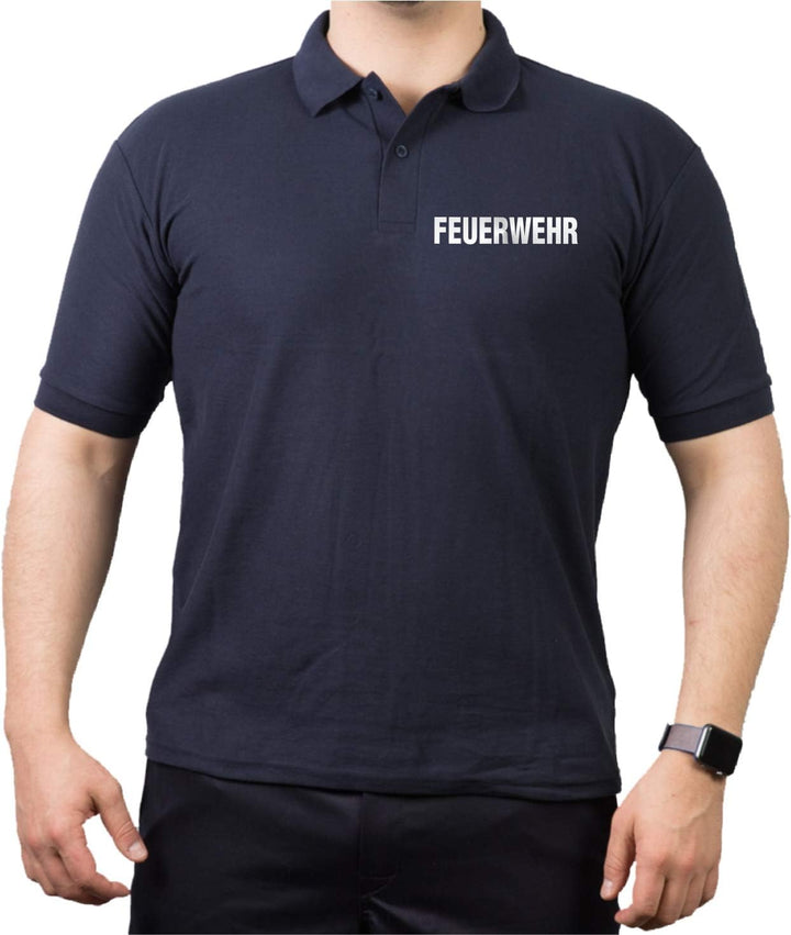 feuer1 Polo-Shirt Feuerwehr - Silber reflektierend - beidseitiger Schriftzug, L