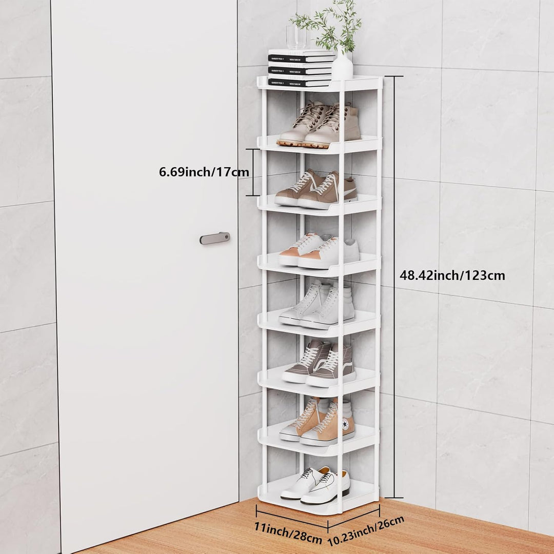 8 Ebenen Schmal Schuhregal, Mehrschichtiges Hoch Schuhregale Platzsparend, Stapelbar Klein Standrega