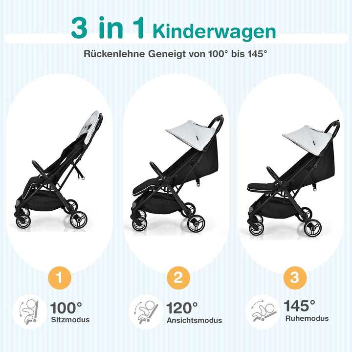GOPLUS Zusammenklappbarer Kinderwagen, Buggy mit Verstellbarer Rückenlehne &amp; Fussstütze &amp; Bremse, 5-