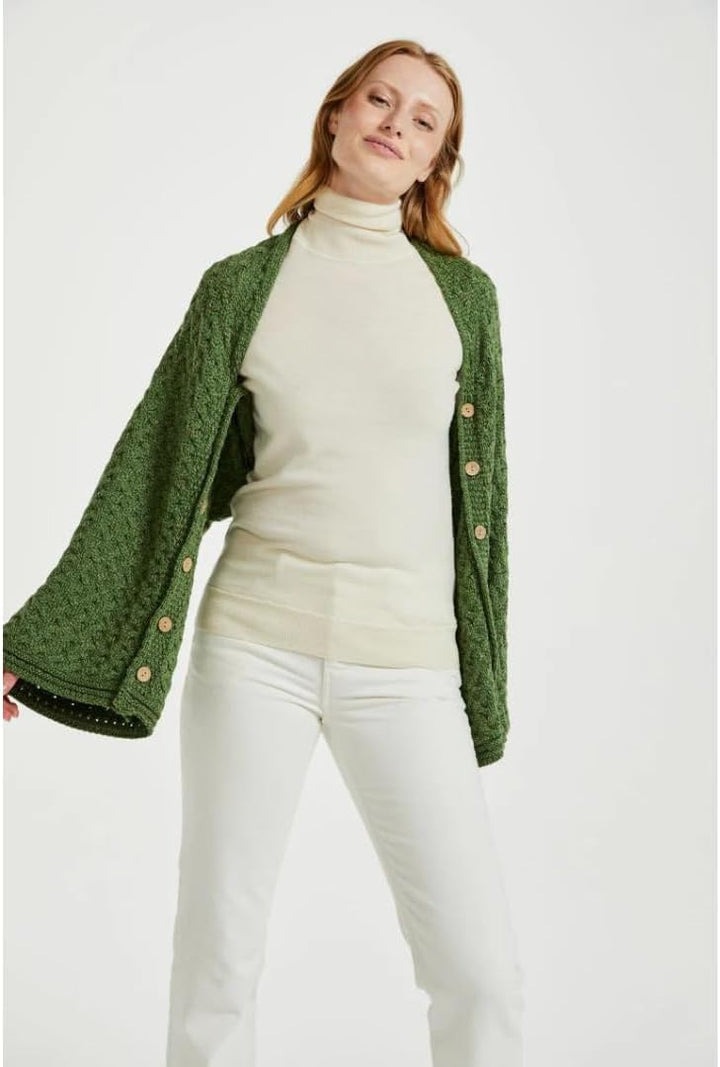 Irischer Aran Poncho Strickponcho Umhang Wollponcho aus 100% Merinowolle für Damen Einheitsgrösse Wi