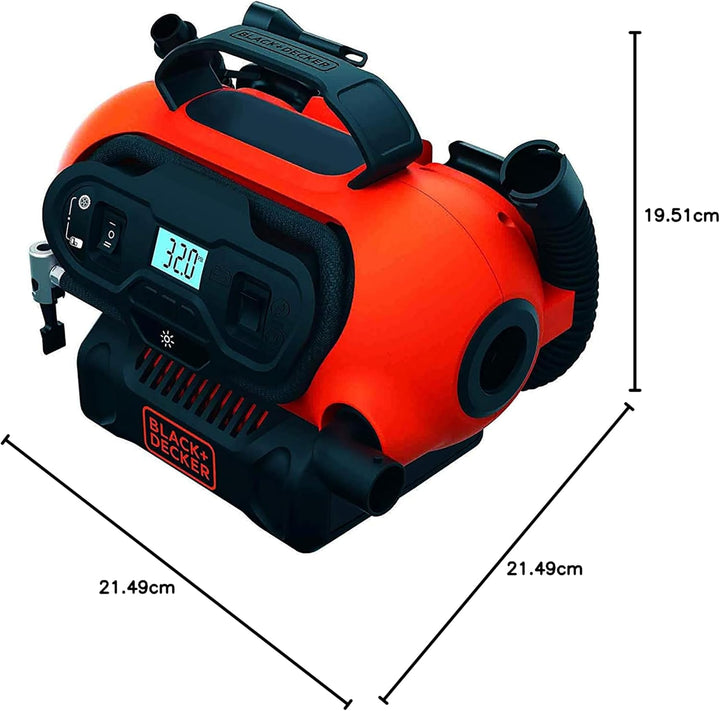 BLACK+DECKER Druckluft Kompressor Flüsterkompressor Akku Luftpumpe 11 Bar (mögliche Stromquelle: 12V