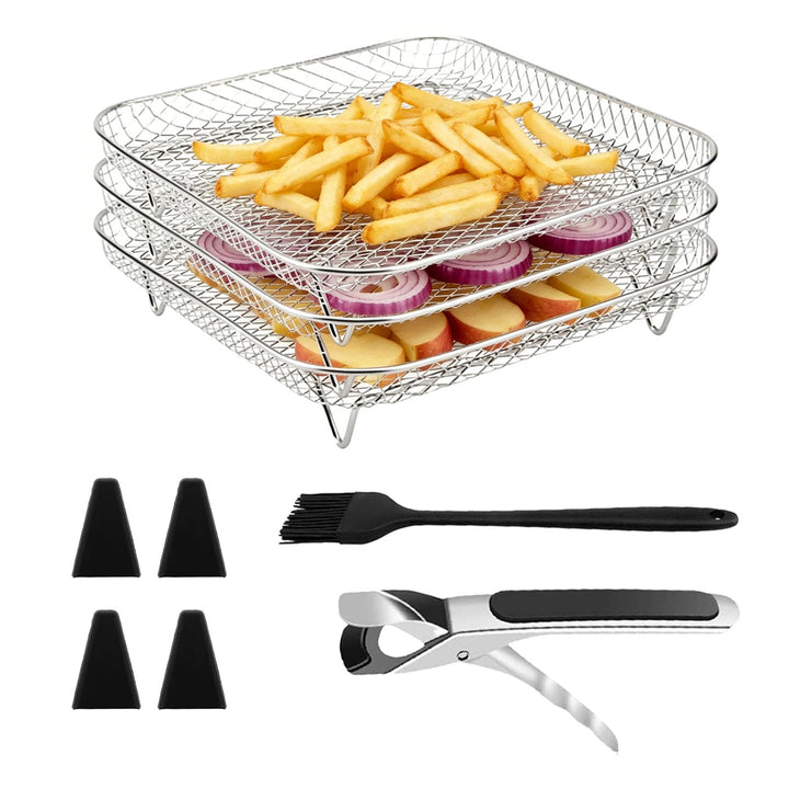 Airfryer Heissluftfritteuse Stapelbare Körbe, Edelstahl Air Fryer Korb Tray, Quadratisch Edelstahl G