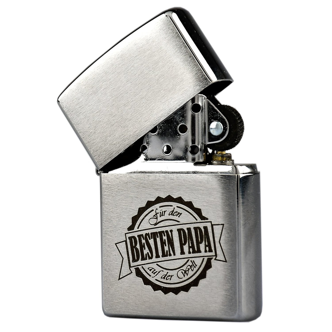 Zippo mit Gravur Bester Papa der Welt auf Chrome Brushed Benzinfeuerzeug - Geschenk - Vater - Vatert