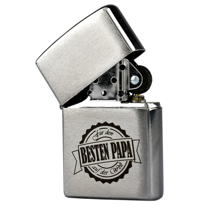 Zippo mit Gravur Bester Papa der Welt auf Chrome Brushed Benzinfeuerzeug - Geschenk - Vater - Vatert