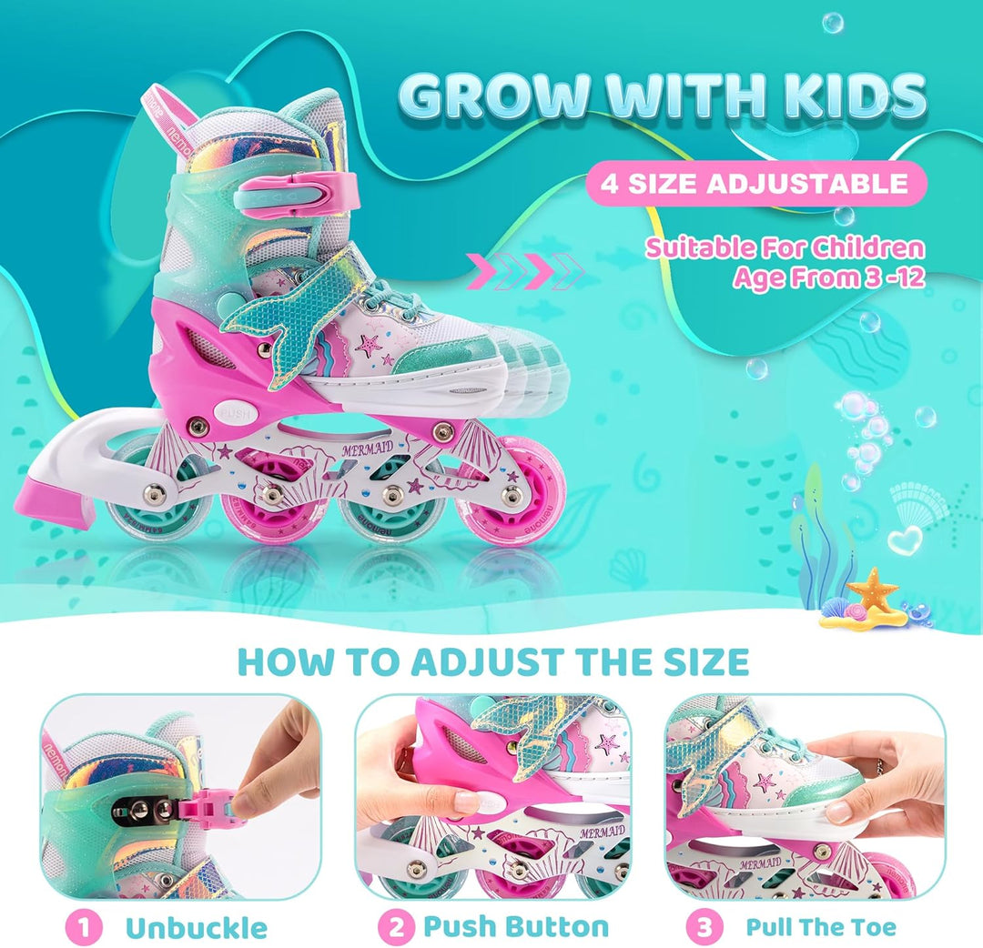 NEMONE Inliner für Mädchen Kinder 4 Grössen Verstellbar Blau Violett Inliner für Kinder Drinnen Drau