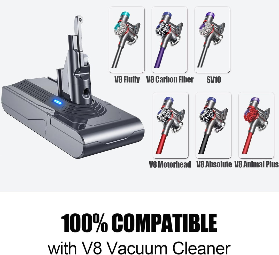 6000mAh Ersatzakku für Dyson V8 Akku Kompatibel mit Absolute, Fluffy, Animal, Motorhead, SV10 V8 600