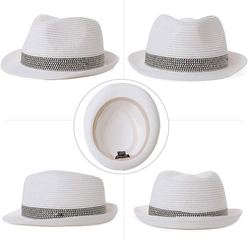 Comhats Stroh-Trilby-Hut - Unisex Sommerhut für Herren und Damen - Fedora-Stil mit UV-Schutz - Natur
