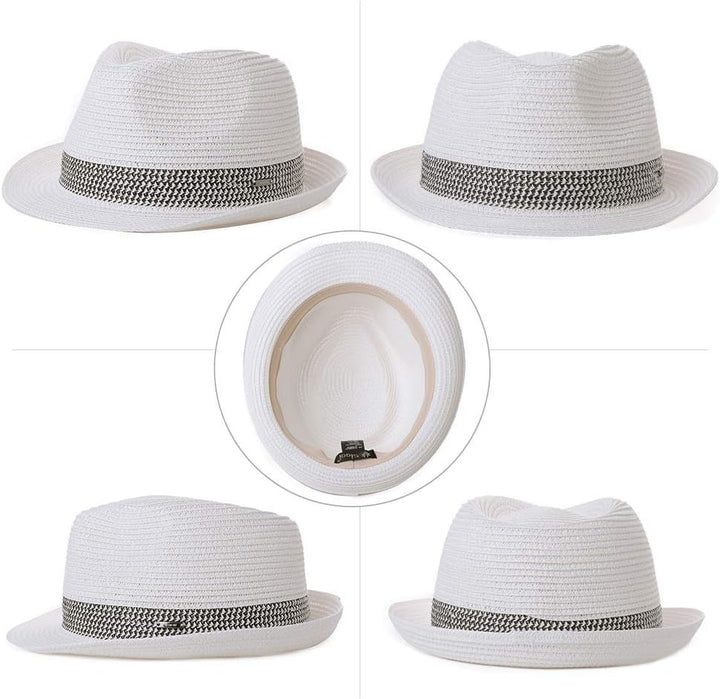 Comhats Stroh-Trilby-Hut - Unisex Sommerhut für Herren und Damen - Fedora-Stil mit UV-Schutz - Natur