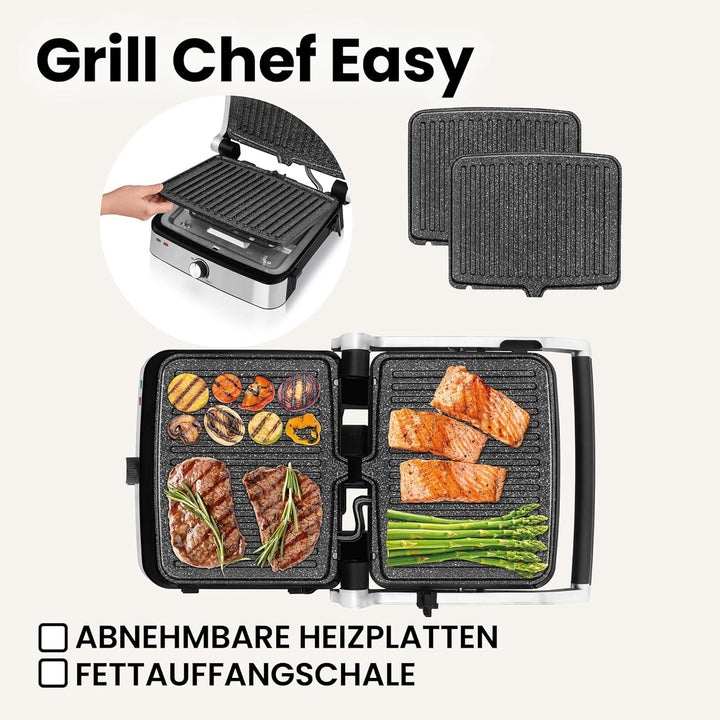 ZEEGMA GRILL CHEF EASY 2-in-1 Elektrogrill und Panini-Toaster, Leistung 2000 W, Antihaft-Keramikplat