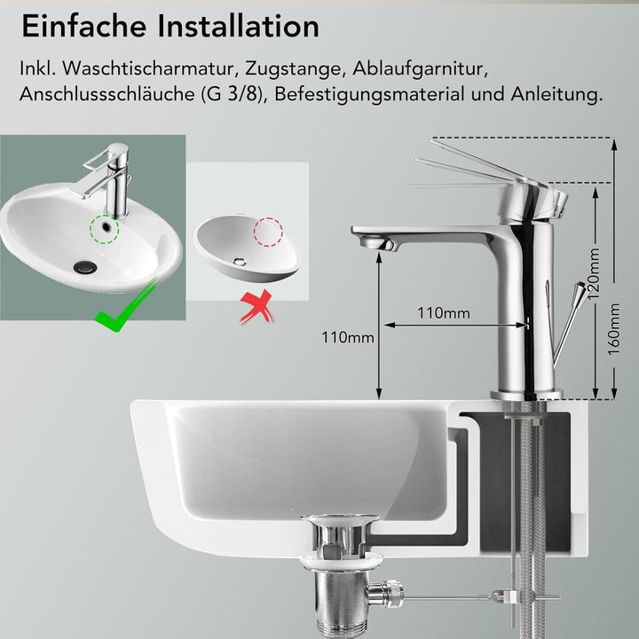 Wasserhahn Bad mit Zugstange, Einhebel-Waschtischarmatur mit Ablaufgarnitur, Chrom Einhandmischer Wa