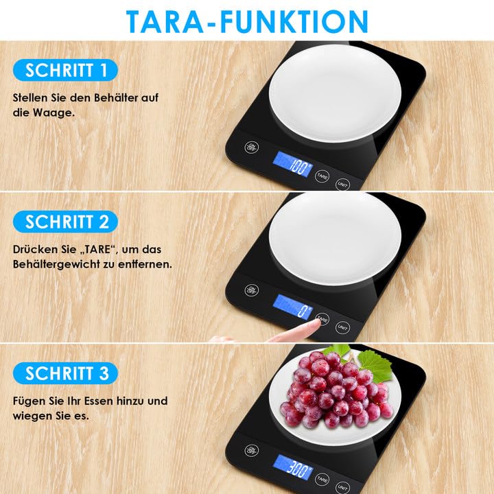 Küchenwaage Digital, 15 kg Hochpräzise 1g/0.1oz Elektronik Küchenwaage, Professionell mit Harter Fun