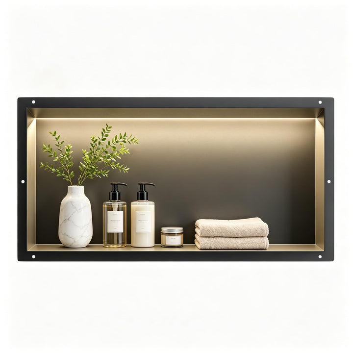 Wandnische Dusche Edelstahl, wasserdichte Nische mit LED-Licht, Eingebettete Duschnische 60x30x10cm,