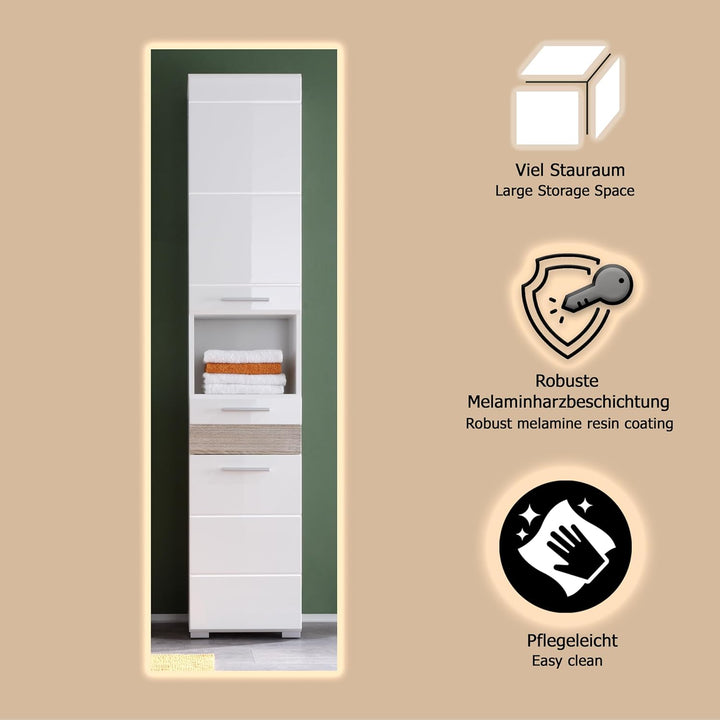 trendteam smart living - Hochschrank Schrank - Badezimmer - Mezzo - Aufbaumass (BxHxT) 37 x 182 x 31