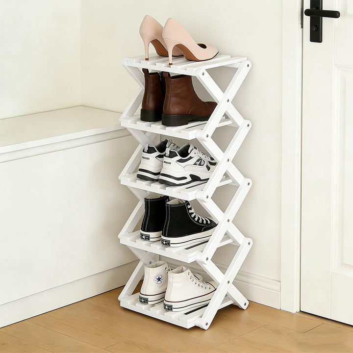 Faltbares Schuhregal aus Bambus, Platzsparendes vertikales Schuhregal klein, Multifunktionales schma