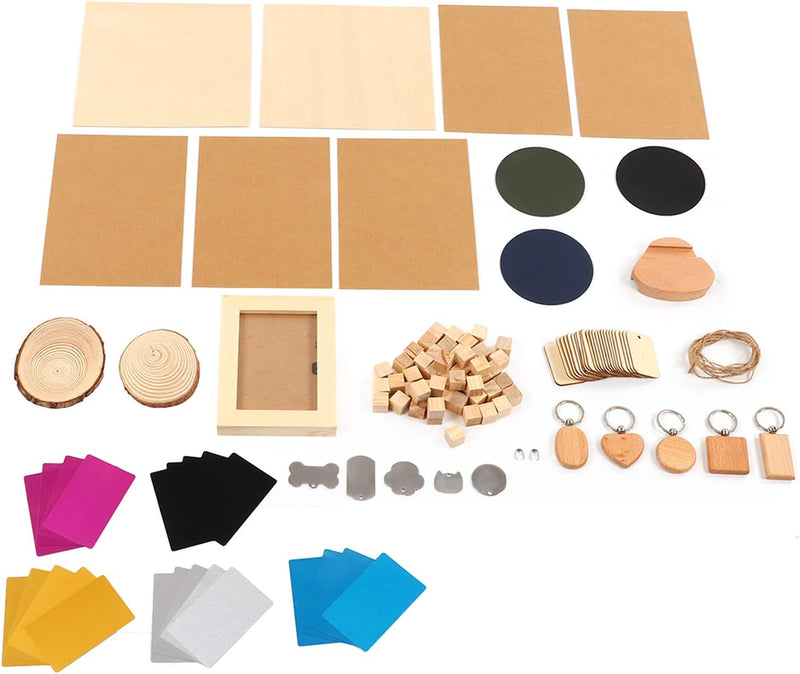 Hyuduo Laser Engraver Material Kit, 11 Arten Material Edelstahl Kiefernholz DIY Herstellung CNC Lase