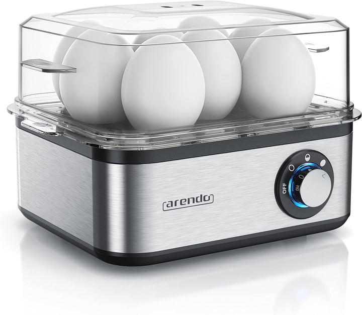Arendo - Eierkocher Edelstahl für 1 bis 8 Eier - Egg Cooker - 500 W – Kontroll Leuchte – Drehregler