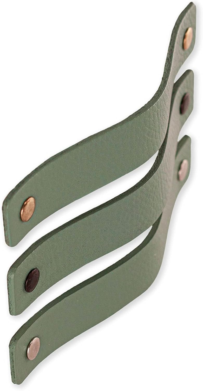 Brute Strength - Ledergriffe für Möbel - Blassgrün - 6 Stück - 16,5 x 2,5 cm - Schrankgriff, Türgrif