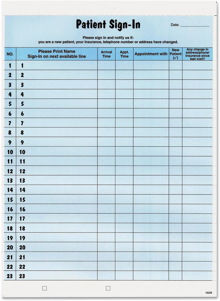 Tabbies Patient Sign-In Label Formulare, 21,6 x 27,9 cm Form, blau, 23 Etiketten/Blatt, 125 Blatt/Pa