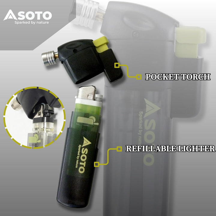 SOTO Pocket Torch with Lighter Schwarz - Leistungsstarker cleverer Feuerzeug Brenner, Grösse One Siz