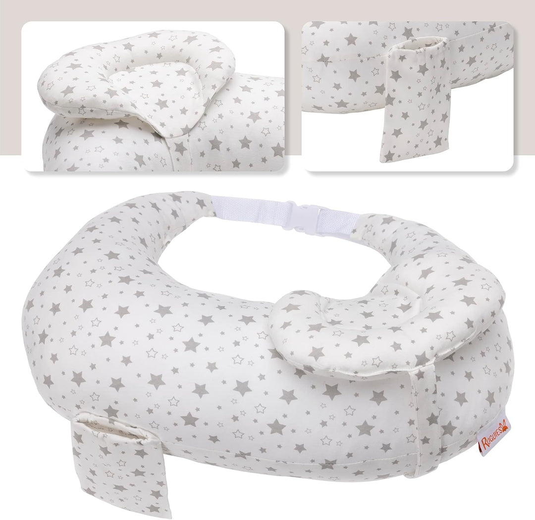 Stillkissen mit Gurt für Neugeborene - Stillhörnchen Ergonomisch gegen Reflux &amp; Koliken - Baby Lager