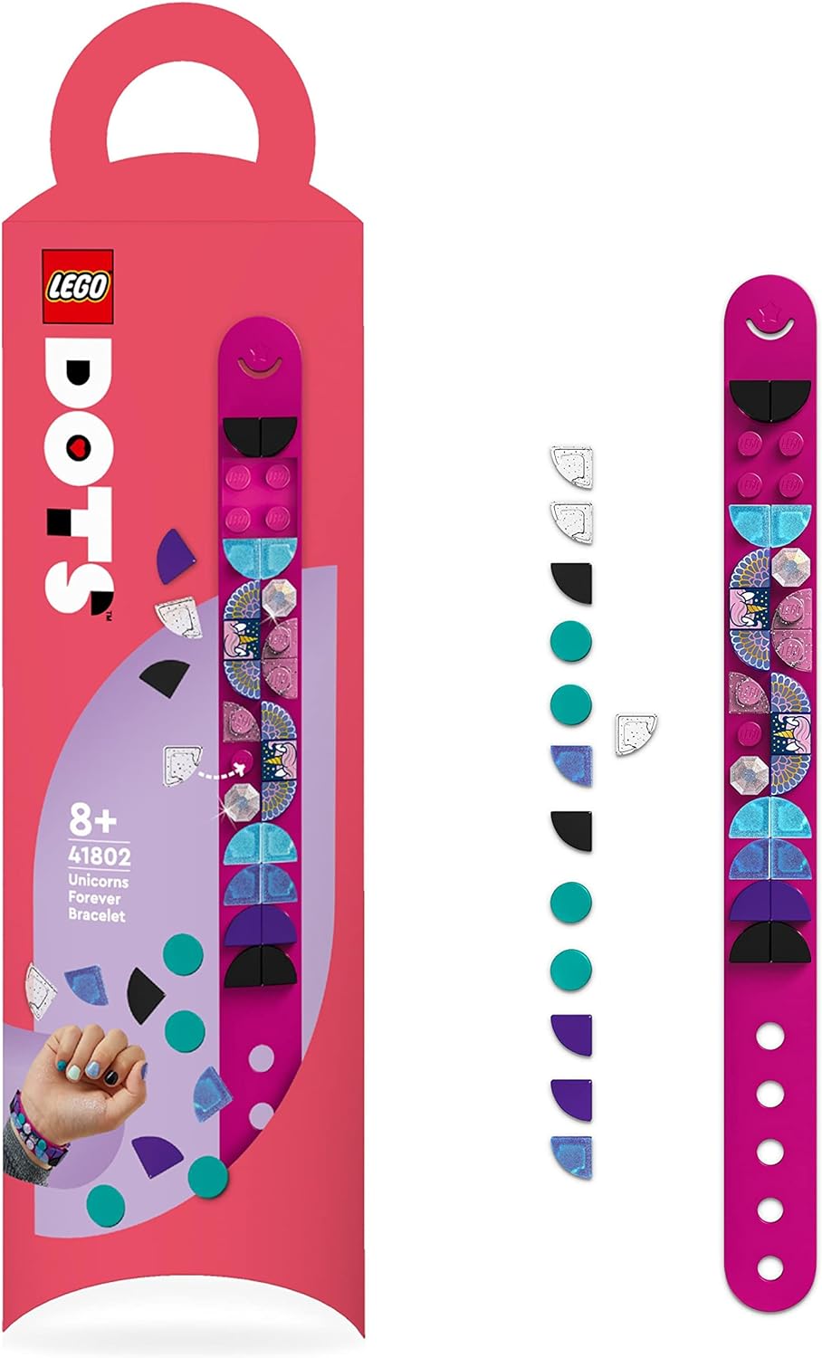 LEGO 41802 DOTS Einhorn Armband, kreatives Spielzeug DIY Schmuck-Bastelset mit glitzernden Steinen f