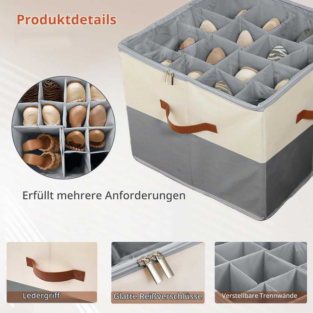 Schuhaufbewahrungsbox, Schuh-Organizer für 16 Paar, Schuhboxen Stapelbar, Faltbare Schuhaufbewahrung