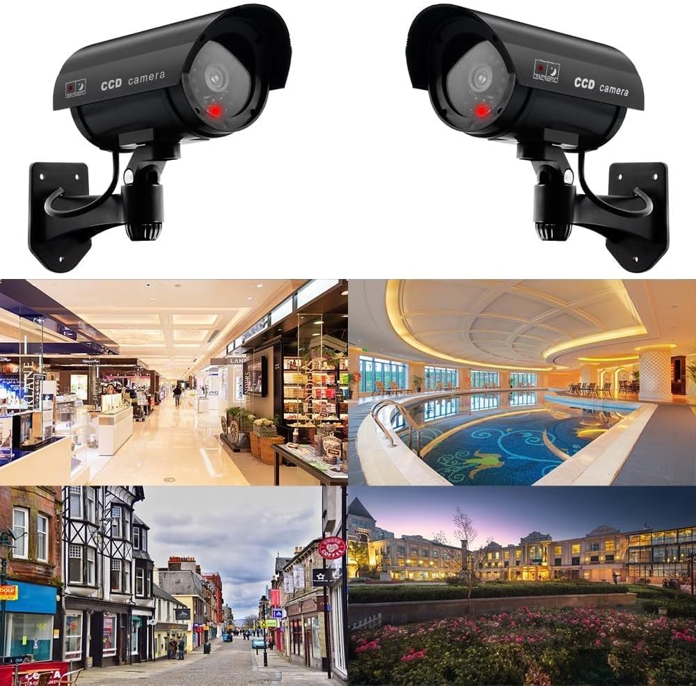 2 Stück Kamera Atrappe Aussen, Dummy Kamera Fake Überwachungskameras CCTV Kameraatrappe Sicherheitsk