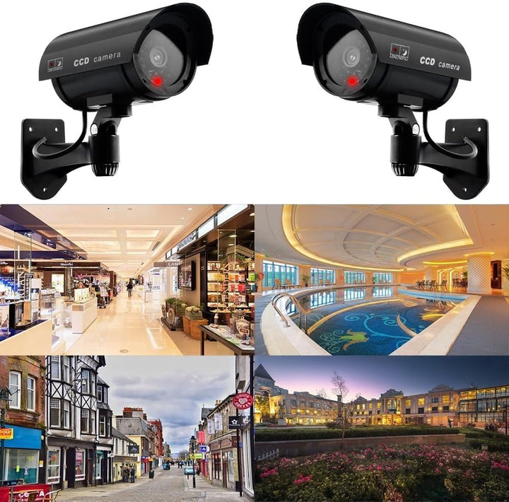 2 Stück Kamera Atrappe Aussen, Dummy Kamera Fake Überwachungskameras CCTV Kameraatrappe Sicherheitsk