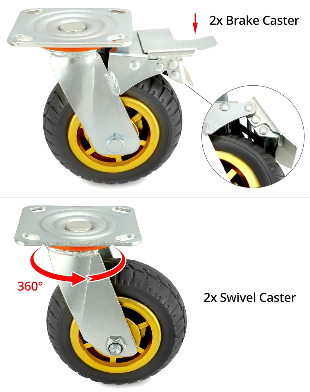 QWORK 4 Stück 150mm schwerlastrollen - bis 250 kg pro rolle - stossdämpfung lenkrollen für möbeltran