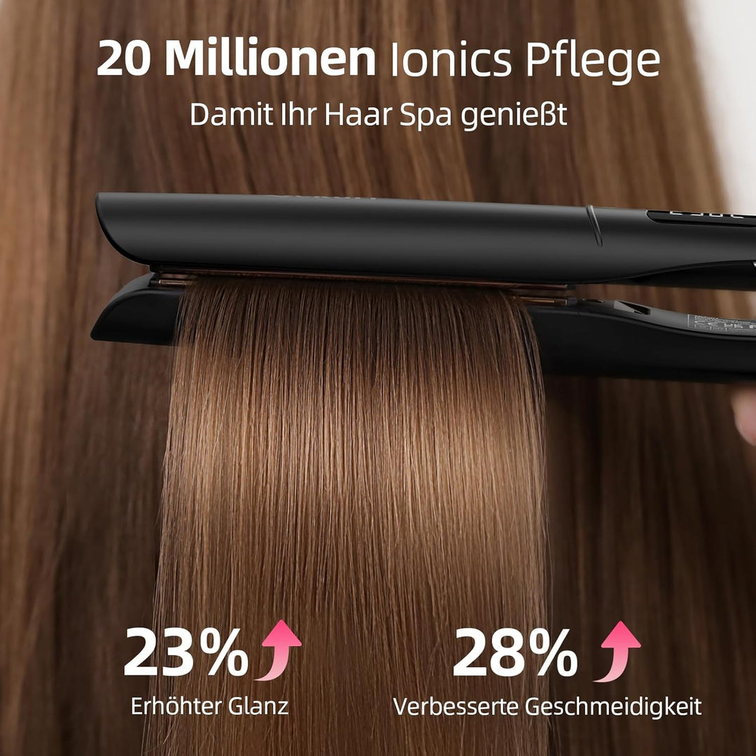 Dekuri 2 in 1 Glätteisen Locken und Glätten, Glatte Titanplatte Haarglätter, 30s Schnellaufheizung,