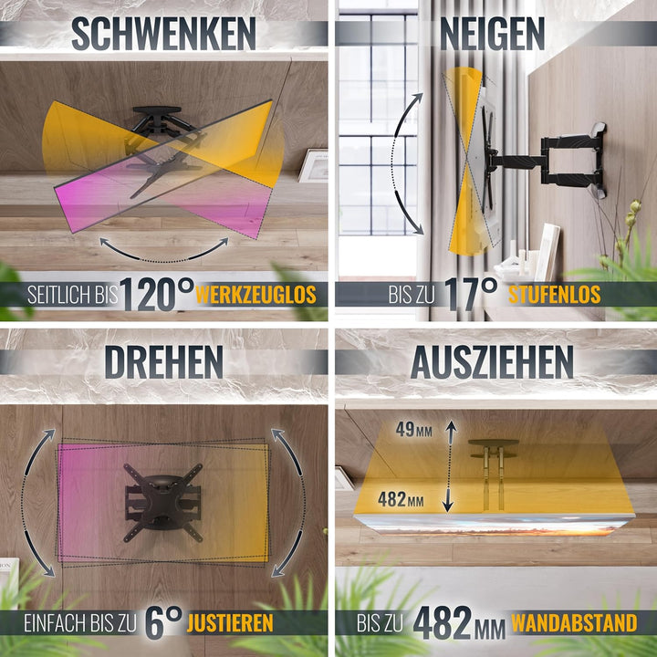 RICOO TV Wandhalterung Fernseher Schwenkbar Neigbar für 30-55 Zoll, Universal TV Halterung S5044, Fe
