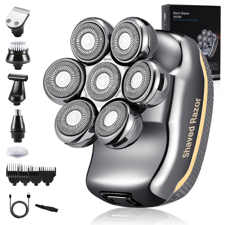 Rasierer Herren Elektrisch, 6 in 1 Glatzen Rasierer Herren für 0,0 mm, IPX6 Wasserdicht Kopfrasierer