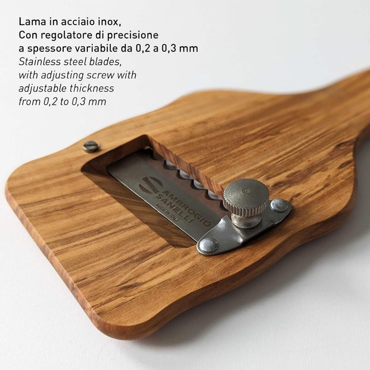 Sanelli Ambrogio 1741.000 Affettatartufi Feinhobel Olivenholz mit Wellenschliff, Holz, Braun, 23.0 x