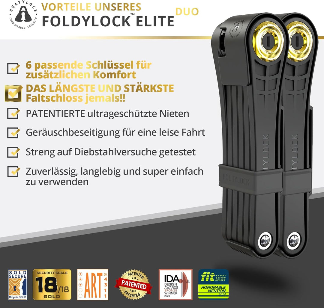 FoldyLock Elite 2x Fahrradschloss mit Schlüssel – Patentiertes Faltschloss Set mit Halterung - Tests