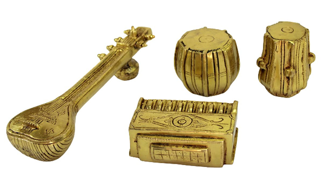 eSplanade Messing-Miniatur-Musik-Set – Veena Sitar Tabla und Harmonium Set | Heimdekoration Schaustü