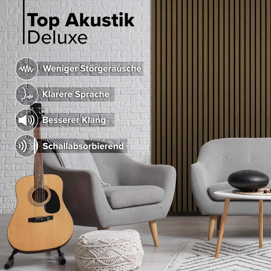 HEXIM Akustikpaneele 4 Stück 280x30cm Holz Grande - XXL Wandpaneele Platten Lamellen Holzpaneele Ech