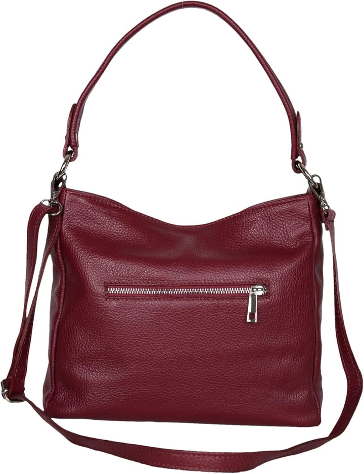 AmbraModa GL35 - Damen Handtasche Schultertasche Umhängetasche aus genarbtem Rindsleder Bordeaux, Bo