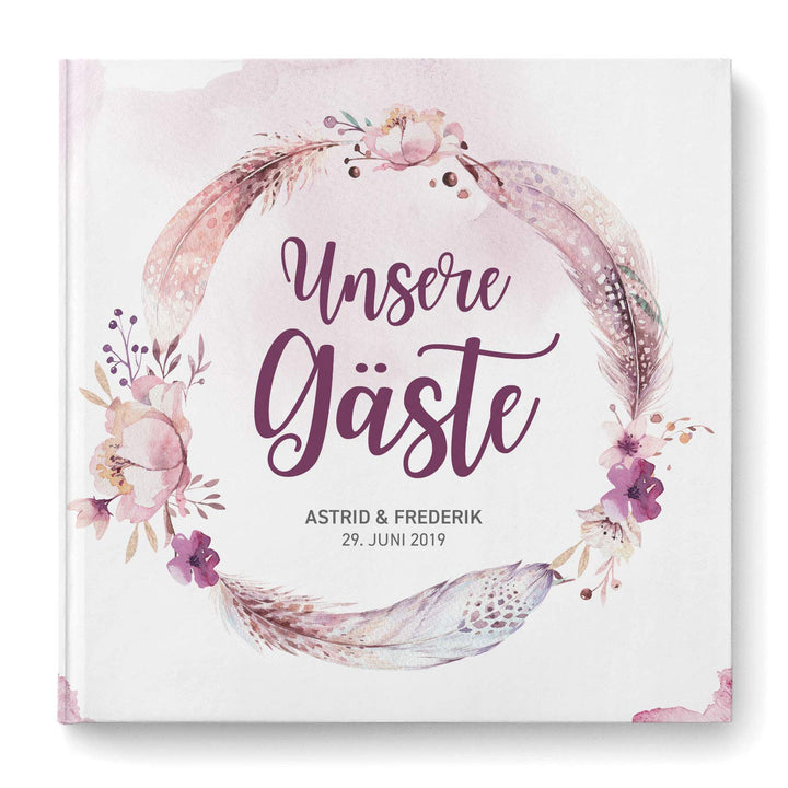 DeinWeddingshop Gästebuch Hochzeit - personalisiert - Hochzeitsgästebuch, Hardcover 21x21 cm (Inhalt