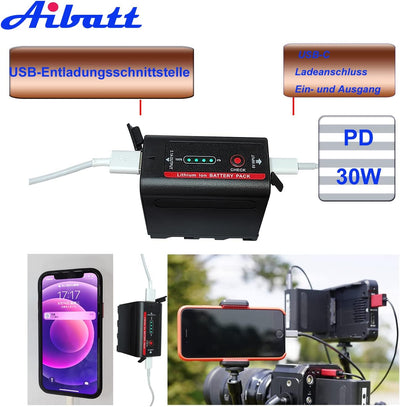 Aibatt 10.5Ah NP-F970 Ersatzakku für Sony NP-F980,NP-F960,NP-F750,Kompatibel mit Sony DCR-VX2100,DSR