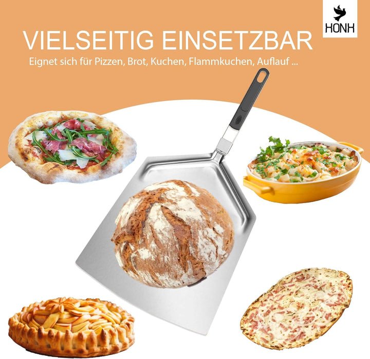 HONH - Pizzaschieber Edelstahl - Extra grosse Schaufel (33 x 38 cm) - Premium Pizzaschaufel mit extr