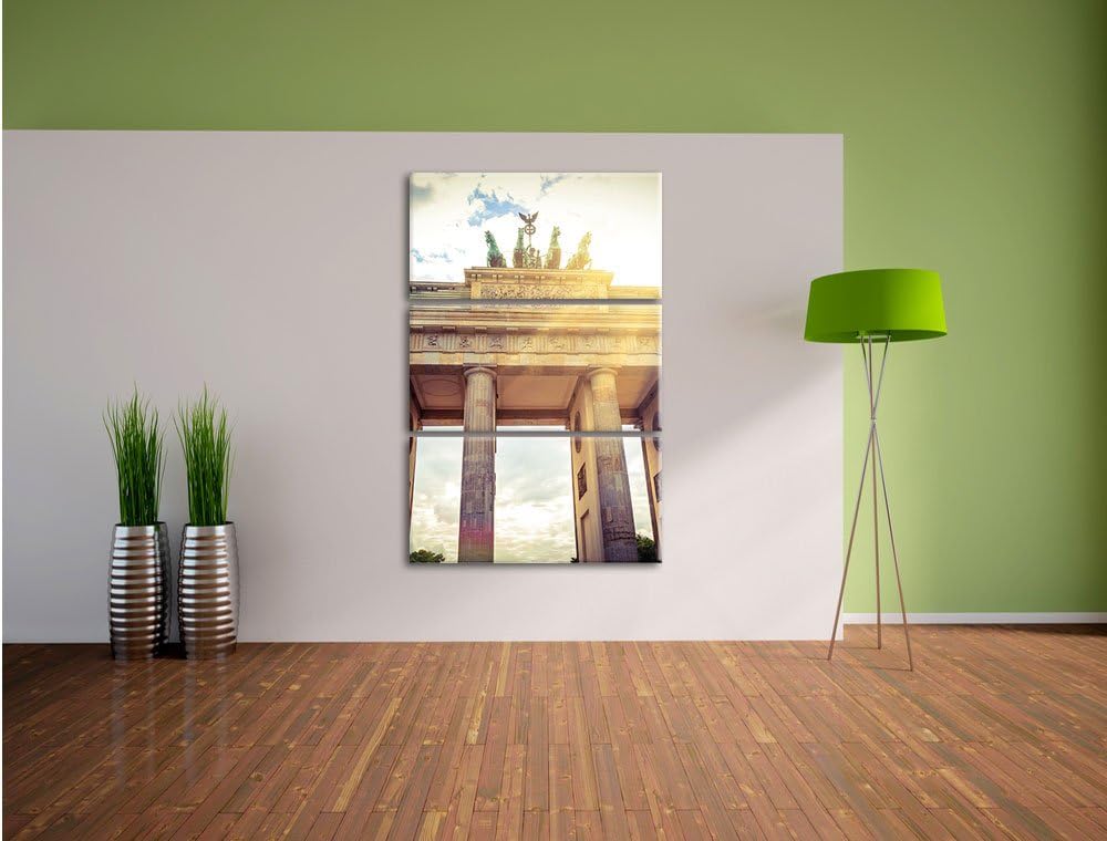 Pixxprint Brandenburger Tor Berlin als Leinwandbild/Grösse: 3 Teilig (120x80 cm) cm/Wandbild/Kunstdr