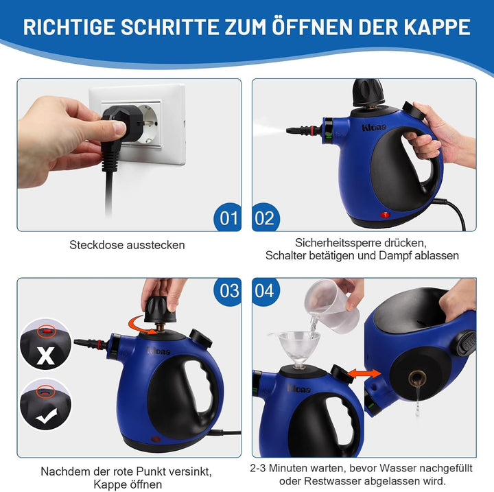 KLONA Dampfreiniger Handgerät, Dampfreiniger für Zuhause, Mehrzweck-Dampfreiniger Mit 10 Zubehörteil
