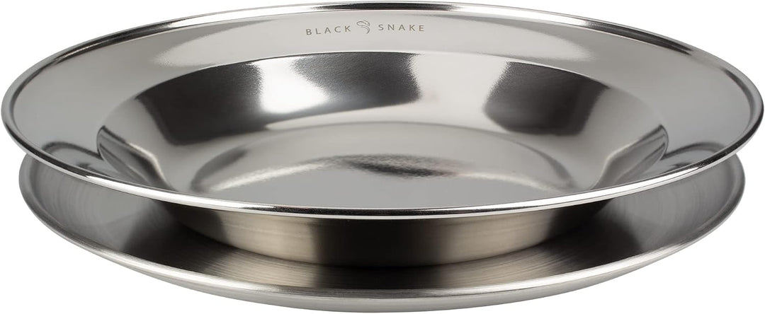 Black Snake® Camping Teller Set 1 flach &amp; 1 tief - Edelstahl Essteller - robustes Outdoor Geschirr f