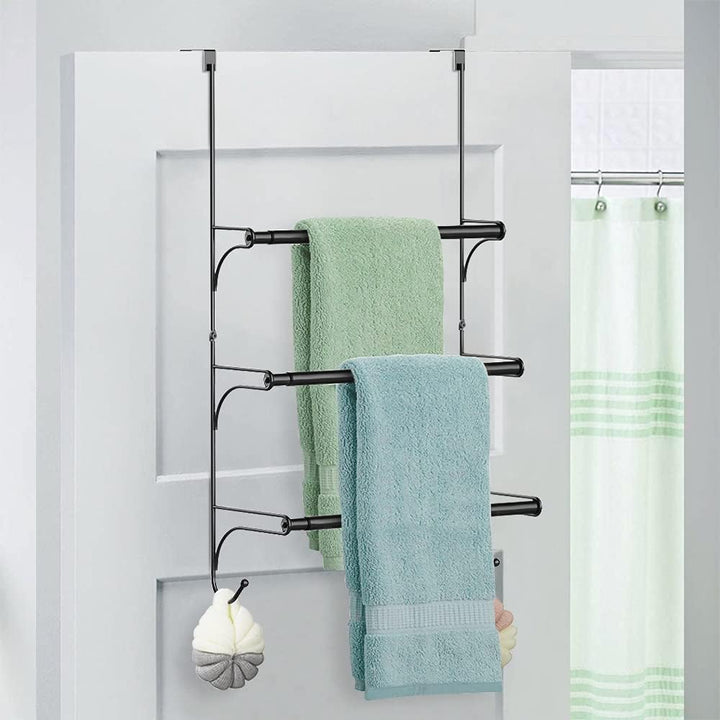 Handtuchhalter 3-Schicht Edelstahl Teleskop Tür Wand-Badetuch Aufhänge Ohne Bohren Handtuch Stange f