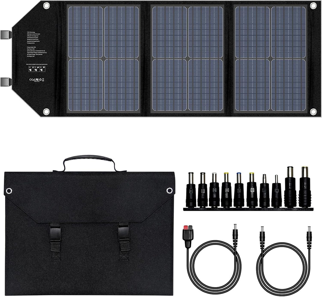 Powkey Solarpanel 60W Faltbares Solarpanel Monokristallines Solarmodul mit USB C 2*QC3.0 Port 12-18V