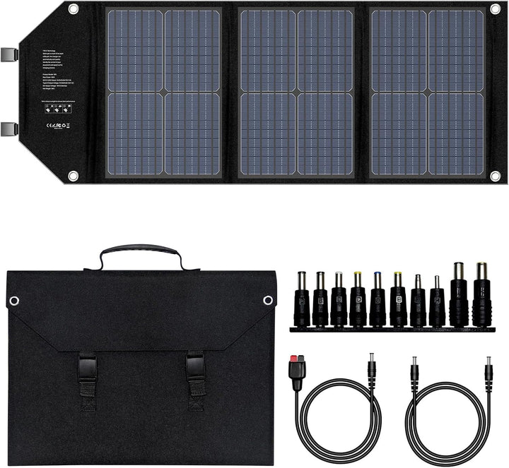 Powkey Solarpanel 60W Faltbares Solarpanel Monokristallines Solarmodul mit USB C 2*QC3.0 Port 12-18V