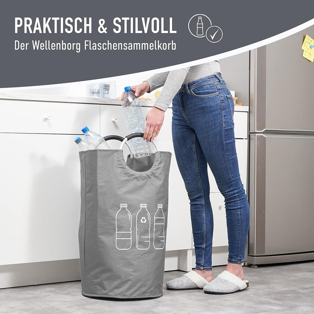 WELLENBORG® Faltbarer Pfandflaschen Sammelbehälter faltbar grau gross -Wasserdicht Flaschensammler g