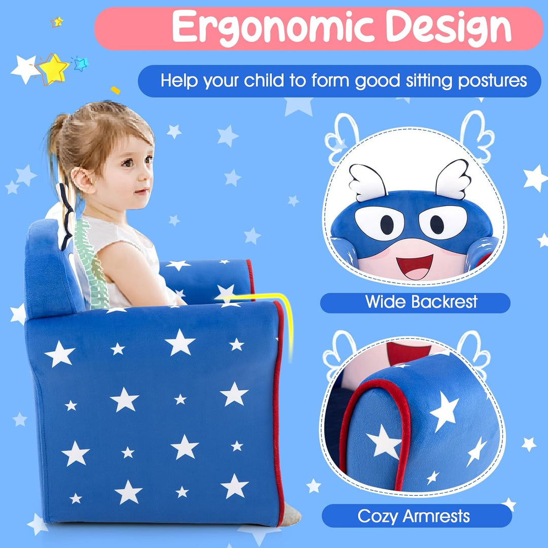 DREAMADE Kindersessel mit Rückenlehne & Armlehnen, Kindersofa mit süssen Mustern & Schaumstoff, Kind